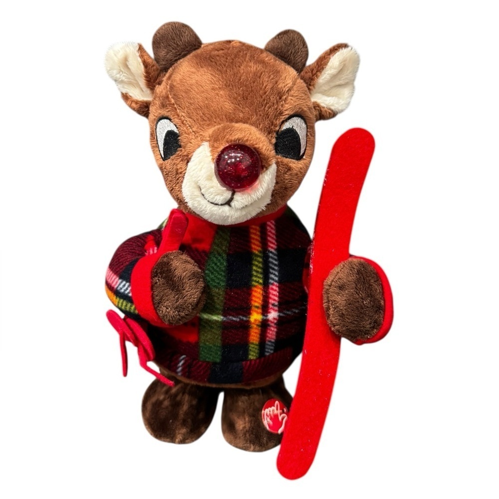 Rudolph Reindeer 14” Animated Singing Walking Plaid W/ Skis Dan Dee